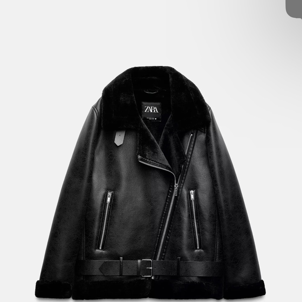 ZARA Black aviator double faced Faux Leather Jacket